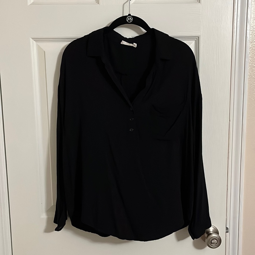 Lush All in Favor Slouchy Pocket Henley, Black, Size Large